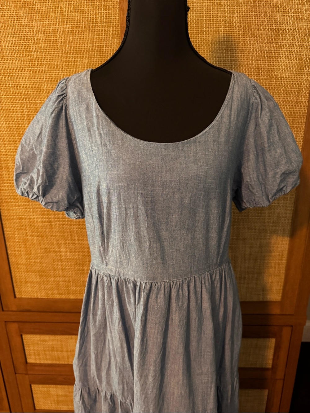 J. Crew Light Blue Chambray Puff-Sleeve Tiered Midi Dress - Picture 2 of 6